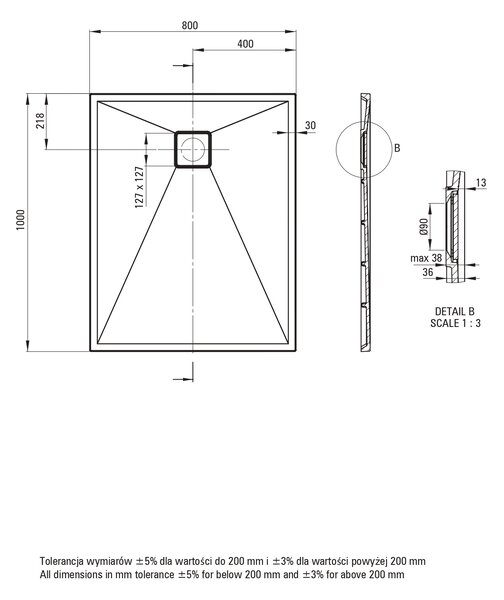 Deante Correo cădiță de duș dreptunghiulară 100x80 cm bej KQR_546B