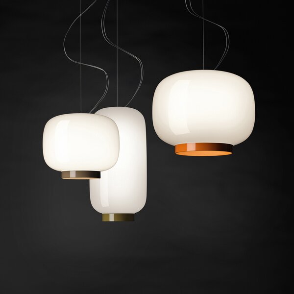 Foscarini Chouchin Reverse 1 susp. LED alb/portoc., reglabil, Alb, Bucătărie, Sticlă, Design