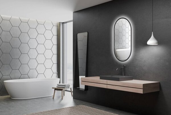 Venti Oslo oglindă 50x90 cm oval cu iluminare negru 5907722357519
