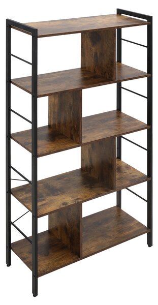 HOMCOM Bibliotecă etajeră de depozitare cu 5 nivele și compartimente deschise 74 x 30 x 157,5 cm brun rustic și negru | Aosom Romania