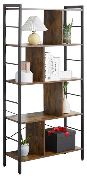 HOMCOM Bibliotecă etajeră de depozitare cu 5 nivele și compartimente deschise 74 x 30 x 157,5 cm brun rustic și negru | Aosom Romania
