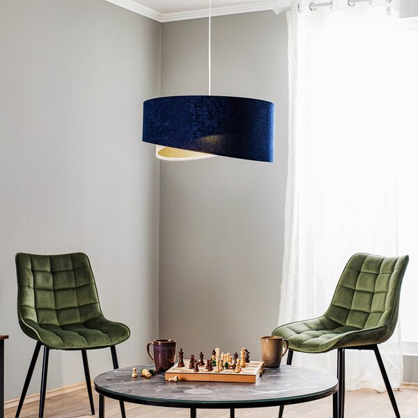 Maco Design Lampă suspendată Vivien tricoloră albastru/bej/auriu, reglabil, Albastru, Camera de zi / sufragerie, Țesătură / Textil, Modern