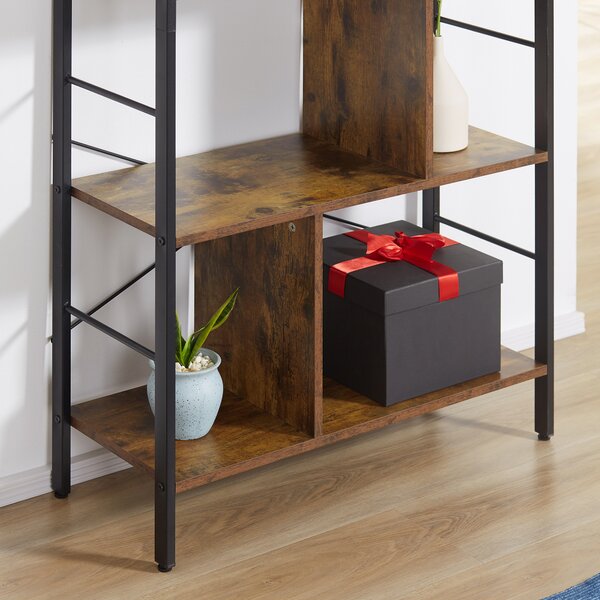 HOMCOM Bibliotecă etajeră de depozitare cu 5 nivele și compartimente deschise 74 x 30 x 157,5 cm brun rustic și negru | Aosom Romania