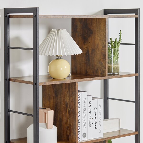 HOMCOM Bibliotecă etajeră de depozitare cu 5 nivele și compartimente deschise 74 x 30 x 157,5 cm brun rustic și negru | Aosom Romania