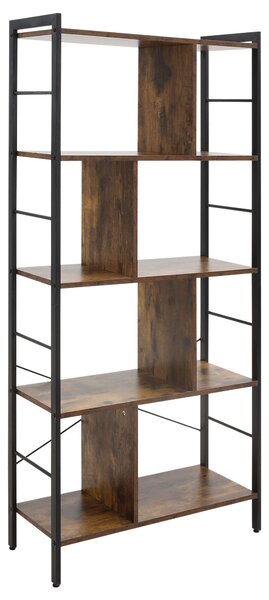 HOMCOM Bibliotecă etajeră de depozitare cu 5 nivele și compartimente deschise 74 x 30 x 157,5 cm brun rustic și negru | Aosom Romania