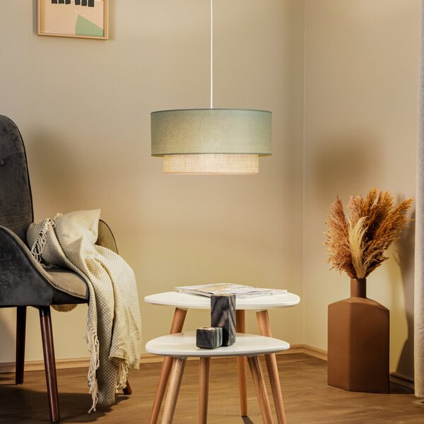 Duolla Lampă suspendată Boho, verde salvie/maro, Ø 45 cm, material textil, reglabil, Verde, dormitor, Metal