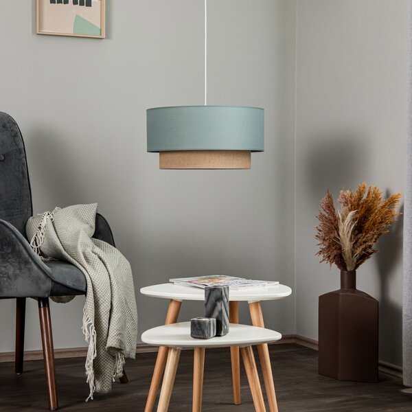 Duolla Lampă suspendată Boho, verde salvie/maro, Ø 45 cm, material textil, reglabil, Verde, dormitor, Metal