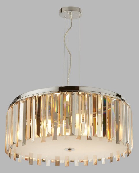 Searchlight Lampă susp. Clarissa cu prisme cristal, Ø 60 cm, reglabil, Camera de zi / sufragerie, Metal