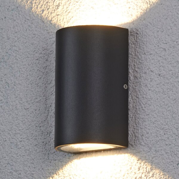 Lucande LED lumina de perete în aer liber Jale, 16 cm, antracit, aluminiu, Negru, Metal, Modern, Priză de perete sus / jos