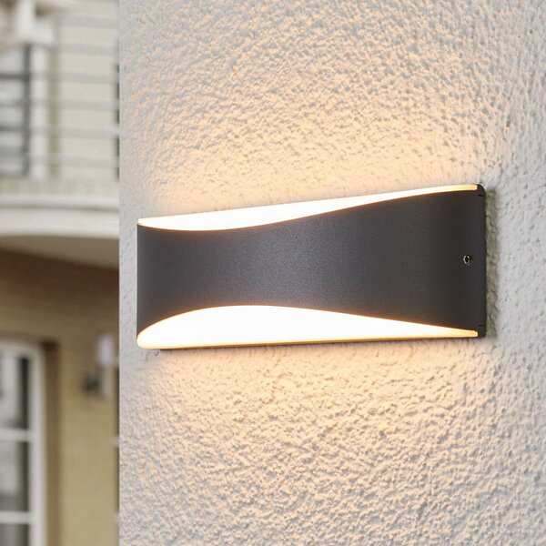 Lucande LED lumina de perete în aer liber Akira, antracit, metal, 23cm, Negru, Metal, Modern