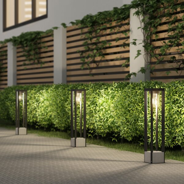 Lucande Kalisa bornă luminoasă, E27, IP44, 70 cm, gri, metal, reglabil, Gri, Aluminiu, Modern