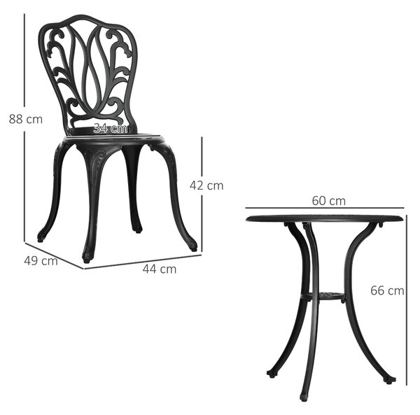 Outsunny Set de Grădină Exterior, Masă Rotundă și Scaune din Aluminiu, Masă de Bistrou cu Orificiu pentru Umbrelă, Mobilier pentru Terasă, Grădini, Verande, Balcoane, Lângă Piscină – Negru | Aosom Romania
