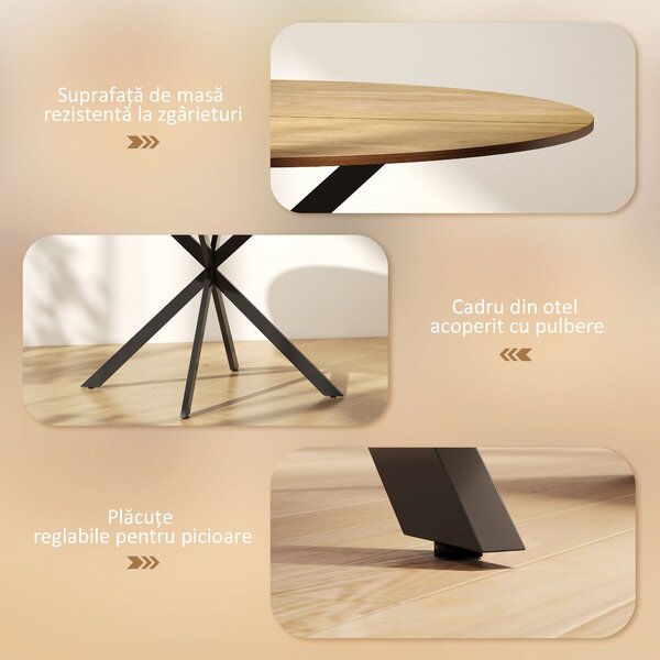 HOMCOM Masă Rotundă de Sufragerie pentru 4 Persoane cu Structură din Oțel Ø120x75 cm Stejar | Aosom Romania
