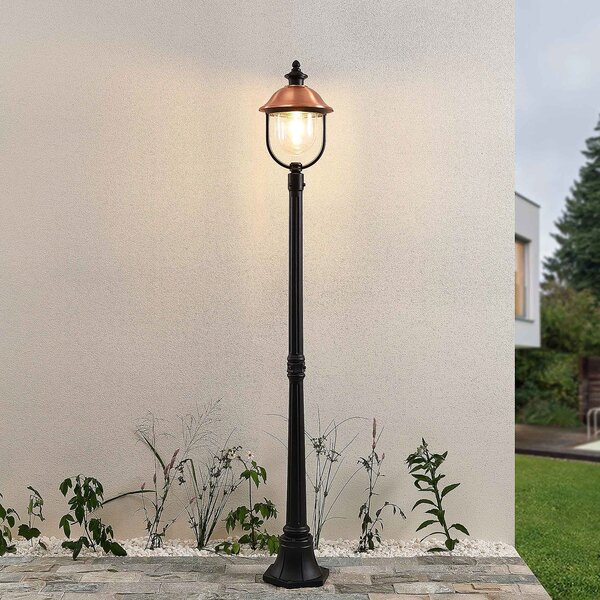 Lindby lumina în aer liber Clint, 177cm, metal, rezistent la apa de mare, E27, reglabil, Cupru, Aluminiu, Vintage