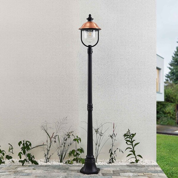 Lindby lumina în aer liber Clint, 177cm, metal, rezistent la apa de mare, E27, reglabil, Cupru, Aluminiu, Vintage