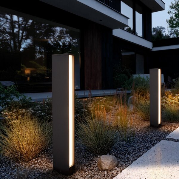 Lucande LED bornă luminoasă Lirka, 2 becuri, gri, metal, 60cm, Negru, Aluminiu, Modern