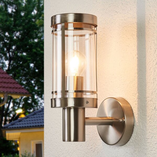 Lindby Lampă de exterior Djori, culoare aluminiu, oțel inoxidabil, E27, reglabil, Metalic, Oțel inoxidabil, Modern