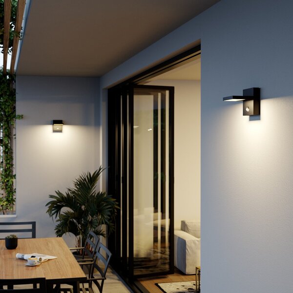Lucande Lampa de perete pentru exterior cu LED Silvan, antracit, senzor, IP54, Negru, Aluminiu, Modern, Perete unghiular
