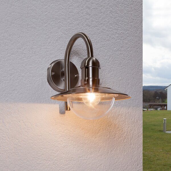 Lindby Aplică pentru exterior Damion, 30 cm, oțel inoxidabil, E27, IP44, reglabil, Metalic, Oțel inoxidabil, Modern