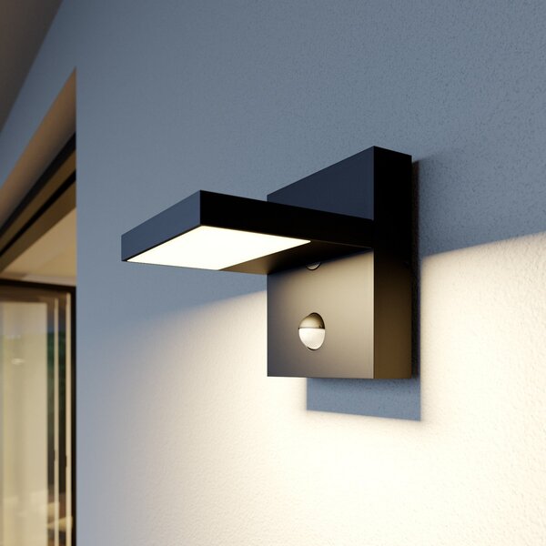 Lucande Lampa de perete pentru exterior cu LED Silvan, antracit, senzor, IP54, Negru, Aluminiu, Modern, Perete unghiular