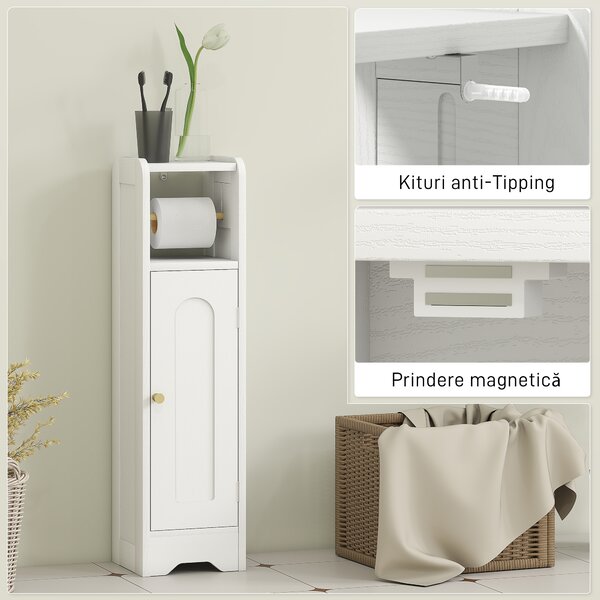 HOMCOM Dulap Compact pentru Baie cu Suport Hârtie Igienică - Alb | Aosom Romania