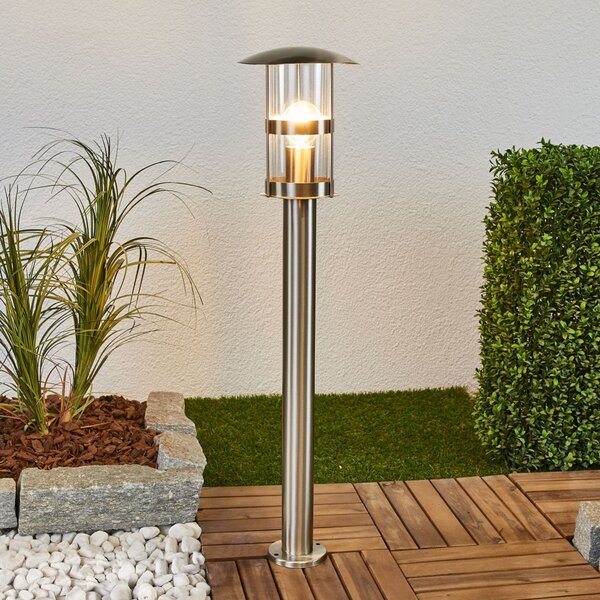 Lindby Bornă luminoasă Noemi, gri, oțel inoxidabil, 80 cm, IP44, reglabil, Metalic, Metal, Modern