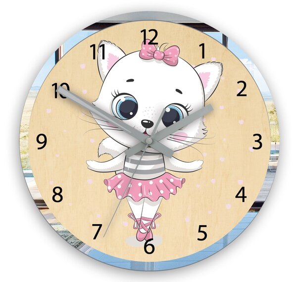 Ceas de perete pentru copii Cat Ballerina