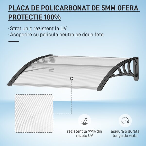 Outsunny Copertină de Exterior pentru Uși și Ferestre 75x100 cm, Protecție Solară și împotriva Ploii, cu Suport din Aluminiu, Transparentă | Aosom Romania