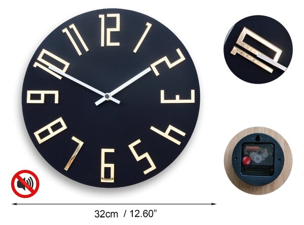 Ceas de perete modern SLIM negru mat