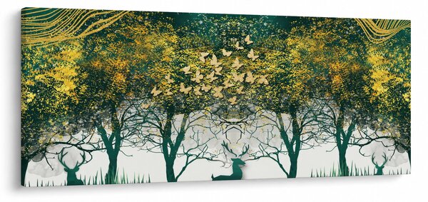 Tablou - Căprioare în pădurea verde (120x50 cm)