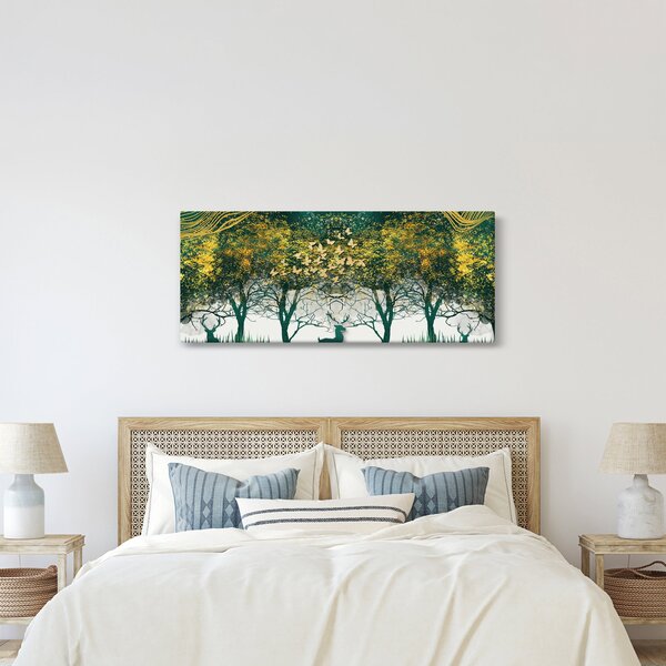 Tablou - Căprioare în pădurea verde (120x50 cm)