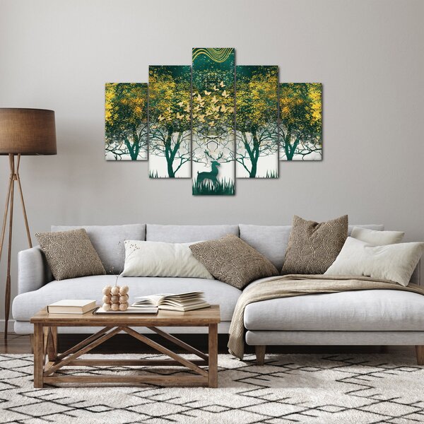 Tablou - Căprioare în pădurea verde (150x105 cm)