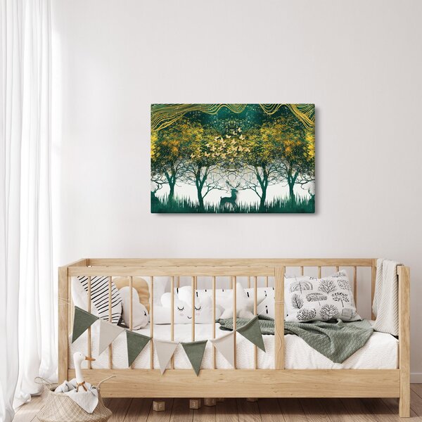 Tablou - Căprioare în pădurea verde (90x60 cm)
