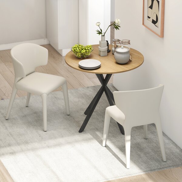 HOMCOM Masă Rotundă de Dining Industrială 80cm - Stejar Alb | Aosom Romania