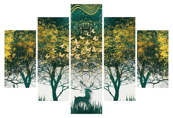 Tablou - Căprioare în pădurea verde (150x105 cm)