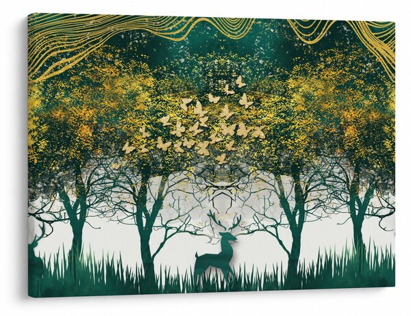 Tablou - Căprioare în pădurea verde (70x50 cm)