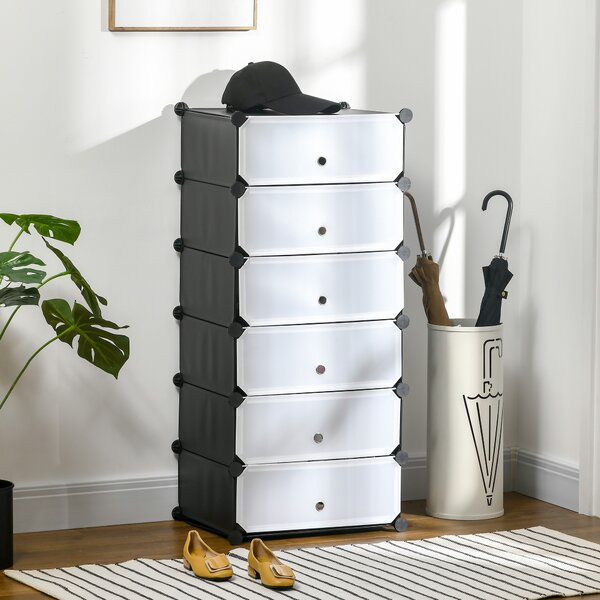HOMCOM Mobilier pentru incaltaminte modular, 6 cuburi 45x35x17cm din plastic PP si otel, alb | Aosom Romania