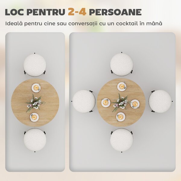 HOMCOM Masă Rotundă de Dining Industrială 80cm - Stejar Alb | Aosom Romania