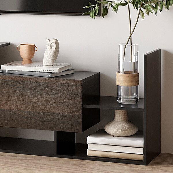 HOMCOM Ansamblu mobilier TV cu banc și raft de perete stil contemporan 153,6L cm - negru | Aosom Romania