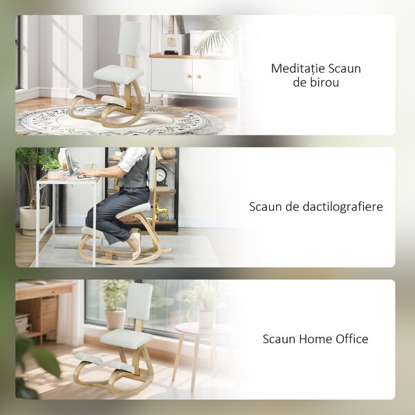 HOMCOM Sedia Inginocchiatoio in Tessuto Effetto Lino e Legno di Betulla Crema | Aosom Romania