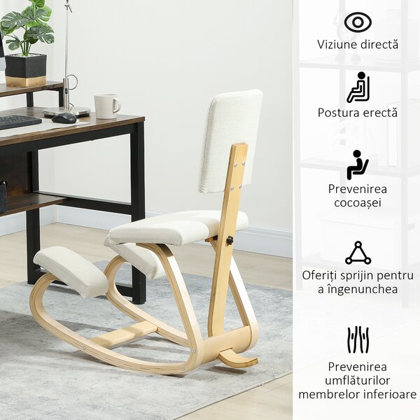 HOMCOM Sedia Inginocchiatoio in Tessuto Effetto Lino e Legno di Betulla Crema | Aosom Romania