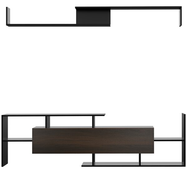 HOMCOM Ansamblu mobilier TV cu banc și raft de perete stil contemporan 153,6L cm - negru | Aosom Romania