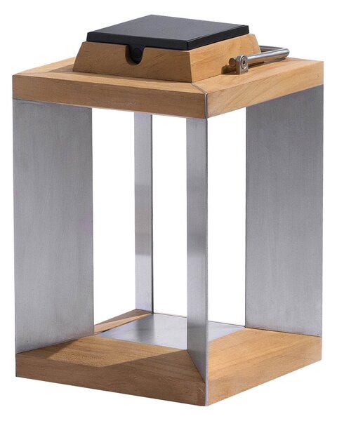 Les Jardins Lanternă solară Teckinox LED, tec/oțel, 36,5 cm, reglabil, Metalic, Lemn, Felinar