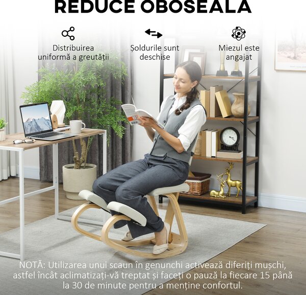 HOMCOM Sedia Inginocchiatoio in Tessuto Effetto Lino e Legno di Betulla Crema | Aosom Romania