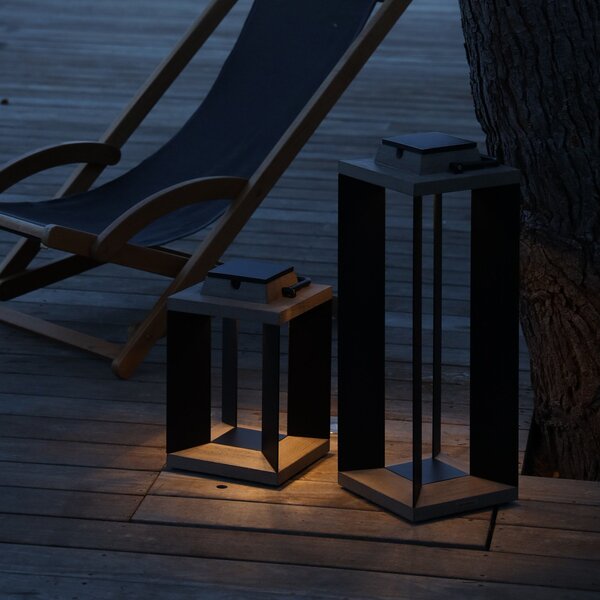 Les Jardins Lanternă solară Teckalu, aluminiu/aluminiu negru, 65,5 cm, reglabil, Metal, Felinar