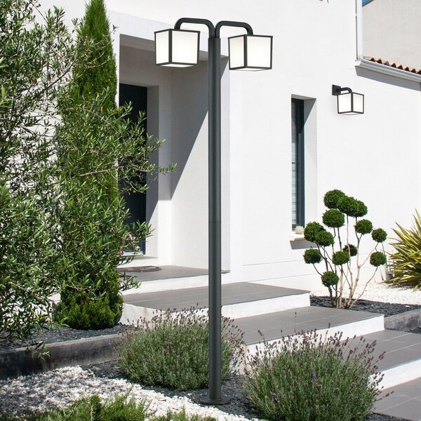 Trio Lighting Lampă LED pe stâlp Cubango cu două abajururi cub, Negru, Metal, Modern