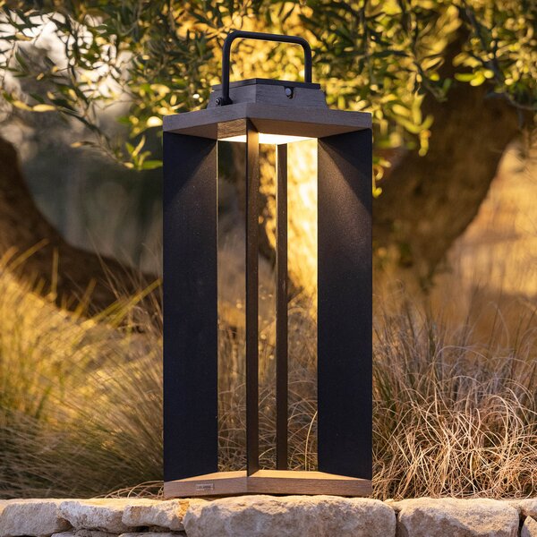 Les Jardins Lanternă solară Teckalu, aluminiu/aluminiu negru, 65,5 cm, reglabil, Metal, Felinar