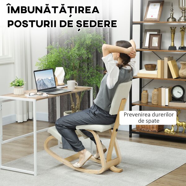 HOMCOM Sedia Inginocchiatoio in Tessuto Effetto Lino e Legno di Betulla Crema | Aosom Romania