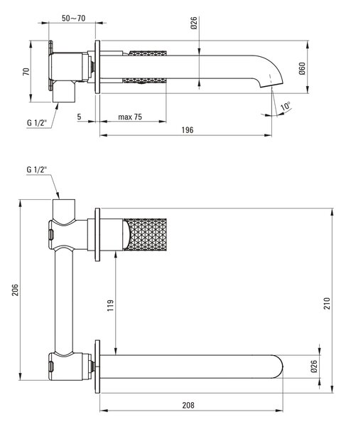 Deante Silia Hexa baterie lavoar ascuns auriu BHS_R54L