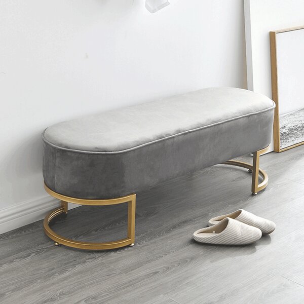KONDELA Bancă de design, ţesătură de catifea gri/crom auriu, MIRILA NEW